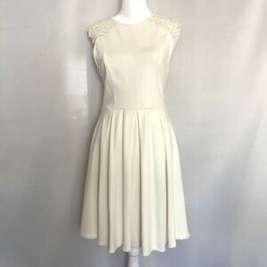 Altar'd State Ivory Lace Fit & Flare Dress M Cap Sleeve Pom Trim